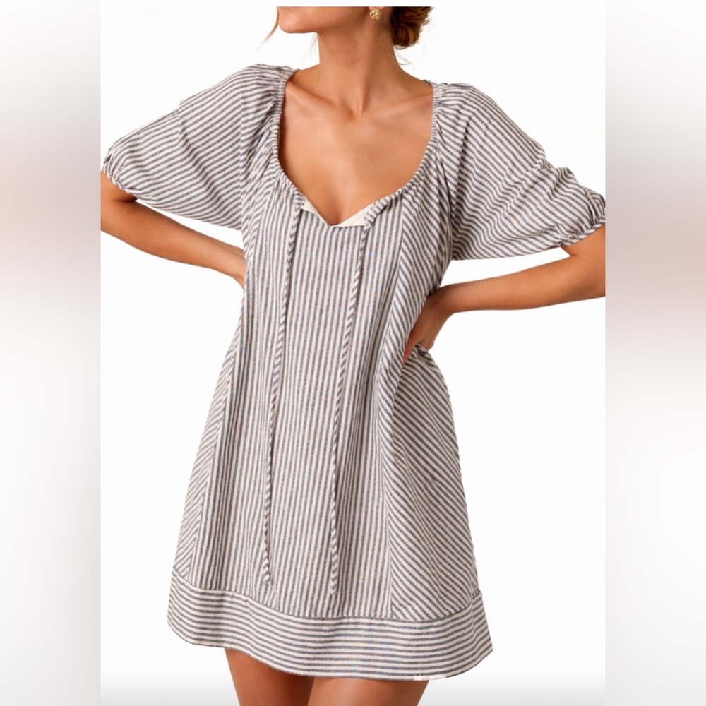 ILLA ILLA Blue and White Striped Short Sleeve Mini Dress
